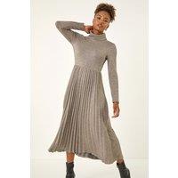 Roman Women's High Neck Pleated Midi Dress in Grey | Size: 20