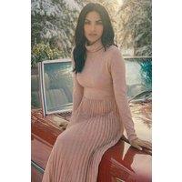 Roman Women's High Neck Pleated Midi Dress in Light Pink | Size: 18