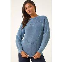 Roman Women's Heart Stitch Knit Jumper in Mid Blue | Size: 16