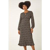 Roman Women's Spot Print Keyhole Midi Dress in Stone | Size: 18