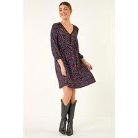 Roman Women's Print Trim Detail Stretch Dress in Purple | Size: 16