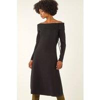 Roman Women's Floral Bardot Knit Midi Dress in Black | Size: 18