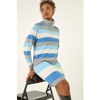 Roman Women's Stripe Cowl Neck Knit Dress in Blue | Size: 16