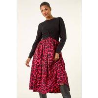 Roman Women's Animal Print Twist Front Midi Dress in Red | Size: 12