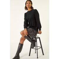 Roman Women's Geometric Mix Print Mini Dress in Black | Size: 16