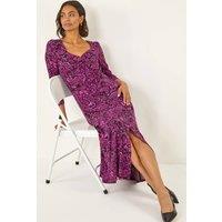 Roman Women's Paisley Print Ruched Midi Stretch Dress in Magenta | Size: 20