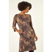 Roman Women's Butterfly Pocket Stretch Shift Dress in Tan | Size: 20