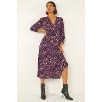 Roman Women's Abstract Print Midi Dress in Purple | Size: 16