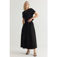 WOVCOR Women's Flared Maxi Woven Skirt with Elastic Waist & Fluid Drape in Black | Size: 6