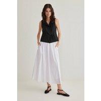 WOVCOR Women's Flared Maxi Woven Skirt with Elastic Waist & Fluid Drape in White | Size: 8