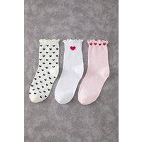 WOVCOR Women's 3 Pack Cotton Heart Jacquard Knit Crew Socks