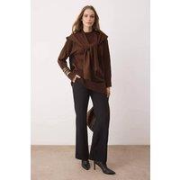 WOVCOR Women's Knit Shawl Collar Detail Relaxed Fit Sweater in Brown | Size: Small
