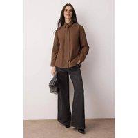 WOVCOR Women's Tie Detail Long Sleeve Shirt in Brown | Size: 8
