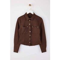 WOVCOR Women's Gold Button Detail Gabardine Shirt in Brown | Size: 6