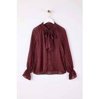 WOVCOR Women's Scarf Tie Detail Long Sleeve Shirt in Burgundy | Size: 14