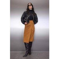 WOVCOR Women's Wrap Button Detail Knit Midi Skirt in Camel | Size: Medium