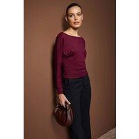 WOVCOR Women's Boat Neck Long Sleeve Knit Blouse in Burgundy | Size: XS
