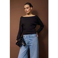 WOVCOR Women's Boat Neck Long Sleeve Knit Blouse in Black | Size: Small