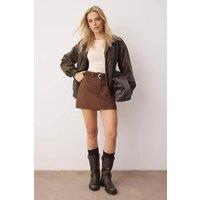WOVCOR Women's Faux Suede Mini Skirt with Belt Detail in Brown | Size: 8