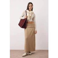 WOVCOR Women's Knitted A-Line Midi Skirt with Folded Waistband in Beige | Size: Large