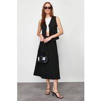 WOVCOR Women's Flared Knitted Midi Skirt with Stretch Fit in Black | Size: XL