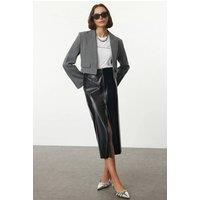 WOVCOR Women's Faux Leather Midi Skirt with Front Zip Detail in Black | Size: 6