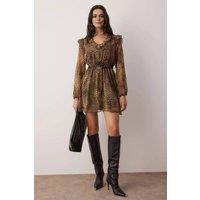 WOVCOR Women's Animal Print Mini Dress with Belt Detail | Size: 14