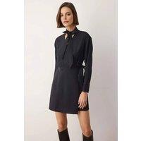 WOVCOR Women's Woven Mini Dress with Tie Neck Detail in Black | Size: 8