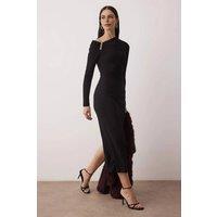 WOVCOR Women's One Shoulder Accessory Detail Lined Knit Maxi Dress in Black | Size: 8