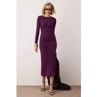 WOVCOR Women's Ruched Detail Long Sleeve Knit Maxi Dress in Plum | Size: 14