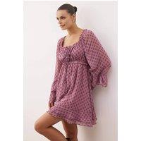 WOVCOR Women's Ruffle Detail Printed Mini Woven Dress | Size: 10