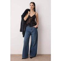 WOVCOR Women's Floral Flock Ruffle Detail Tulle Party Blouse in Black | Size: 14