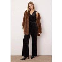 WOVCOR Women's V Neck Velvet Knit Wide Leg Jumpsuit in Black | Size: XL