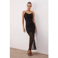 WOVCOR Women's Embellished V Neck Lined Tulle Maxi Dress in Black | Size: 8