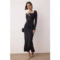 WOVCOR Women's Ruched Halter Neck Maxi Evening Dress in Black | Size: 14