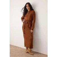WOVCOR Women's Polo Collar Belted Knit Midi Dress in Brown | Size: Medium