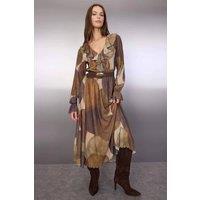 WOVCOR Women's Printed Ruffle Detail Maxi Stretch Knit Dress | Size: Small