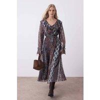 WOVCOR Women's Printed Ruffle Detail Midi Stretch Knit Dress | Size: XS