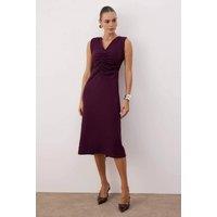 WOVCOR Women's Ruched Front V-Neck Midi Woven Dress in Plum | Size: 10