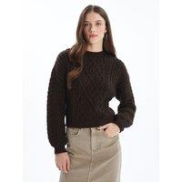 Dexia Women's Knit Detailed Long Sleeve Jumper Brown | Size: Large