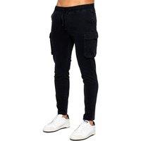 Enzo Men's Stretch Cargo Trousers in Black | Size: Large