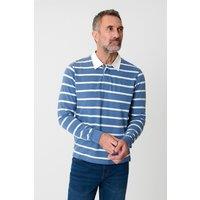 Saltwell Men's Stripe Cotton Long Sleeve Polo Shirt in Blue | Size: Small