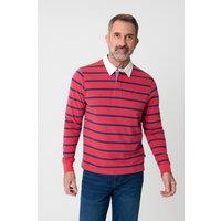 Saltwell Men's Stripe Cotton Long Sleeve Polo Shirt in Coral | Size: XL