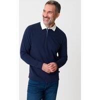 Saltwell Men's Contrast Collar Cotton Long Sleeve Polo Shirt in Indigo | Size: XL