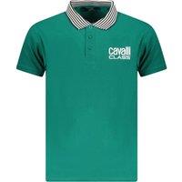 Cavalli Class Men's Striped Collar Green Ottanio Polo Shirt | Size: Large