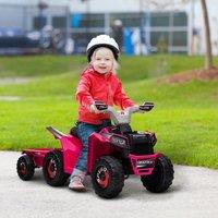 HOMCOM Electric Quad Bike 6V Kids Ride On ATV with Back Trailer for 18-36 Months in Pink