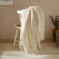 Furn Cozy Woven Tasselled Throw in Ecru | Size: 140 cm x 180 cm