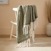 Furn Cozy Woven Tasselled Throw in Green | Size: 140 cm x 180 cm