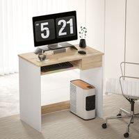 HOMCOM Compact Computer Table w/ Keyboard Tray Drawer Study Office Work in Light Oak