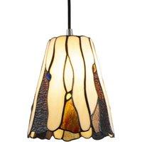 Happy Homewares Traditional Amber Stained Glass Tiffany Pendant Light Shade with Coloured Gems